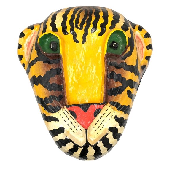 Gina Truex Paper Mache Mask Tiger Cat 3D Paper Mache Art Wall Hanging 1980s - Picture 1 of 3